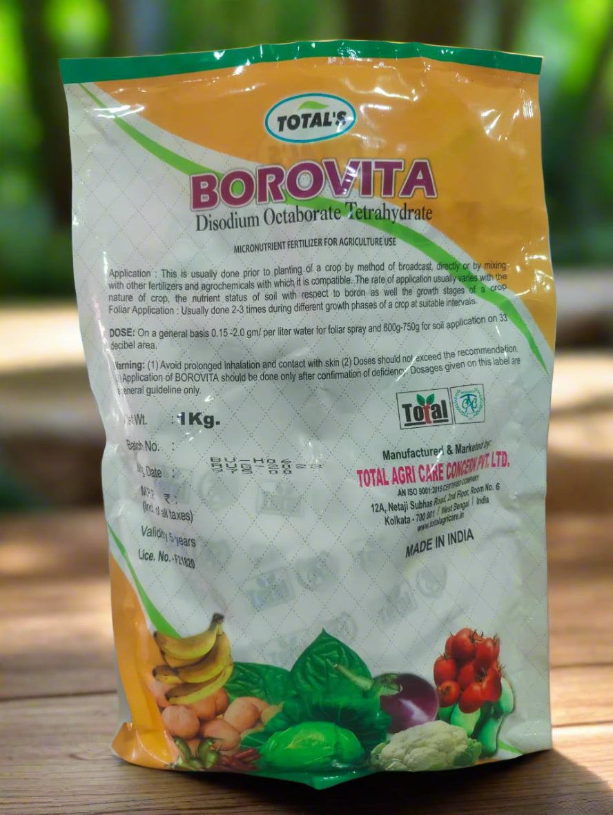 TOTAL’s BOROVITA (Disodium Octaborate Tetrahydrate) – 1 Kg | Boron Micronutrient Fertilizer for Agriculture